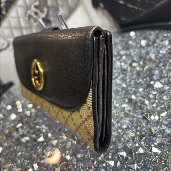 Gucci vintage 1973 Continental wallet Diamante canvas and black leather EUC - Picture 6 of 16